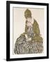 Edith with Striped Dress, Sitting-Egon Schiele-Framed Giclee Print