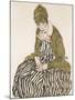 Edith with Striped Dress, Sitting-Egon Schiele-Mounted Giclee Print