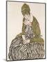 Edith with Striped Dress, Sitting-Egon Schiele-Mounted Giclee Print