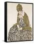 Edith with Striped Dress, Sitting-Egon Schiele-Framed Stretched Canvas