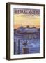 Edmonds, Washington - Ferry Sunset and Gull-Lantern Press-Framed Art Print