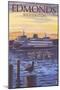 Edmonds, Washington - Ferry Sunset and Gull-Lantern Press-Mounted Art Print