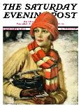 "Woman with Ice Skates," Saturday Evening Post Cover, February 5, 1927-Edna Crompton-Laminated Giclee Print