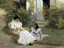 Mère et fille dans un jardin breton-Edouard-Bernard Debat-Ponsan-Stretched Canvas