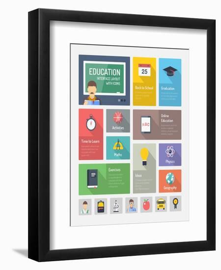 Education Flat Web Elements with Icons-bloomua-Framed Art Print