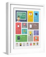 Education Flat Web Elements with Icons-bloomua-Framed Art Print