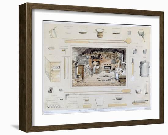 Educational Poster for a School Showing Bakers at Work and Tools of the Bakery Trade-null-Framed Giclee Print