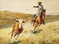 Roping A Steer, (Watercolour and Gouache on Paper)-Edward Borein-Giclee Print