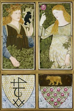 King Arthur and Queen Guinevere, Six Tile Panel Manufactured by Morris, Marshall, Faulkner and Co.