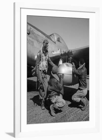 Edward C. Gleed and Two Unidentified Tuskegee Airmen, Ramitelli, Italy, March 1945-null-Framed Art Print