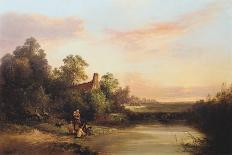 River Landscape with Rustics and Horses, C1860-Edward Charles Williams-Giclee Print