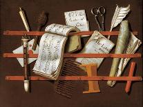 A Trompe L'Oeil of Newspapers, Letters and Writing Implements on a Wooden Board-Edward Collier-Laminated Giclee Print