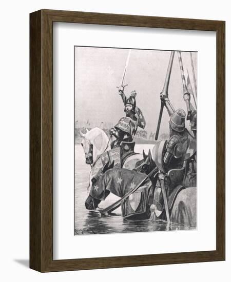 Edward III Crossing the Somme before the Battle of Crecy, Illustration from 'British Battles on…-Richard Caton Woodville II-Framed Giclee Print