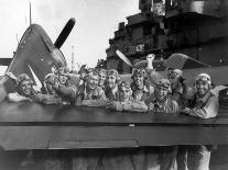 US Navy Pilots Give Grinning Group Portrait Across Tail of F-6F Hellcat on Board USS Lexington-Edward J^ Steichen-Photographic Print