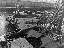 Heavy Bombers on Barges Awaiting Loading onto Cargo Vessel in New York Harbor for Shipment-Edward L.-Framed Photographic Print