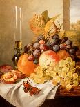 Grapes, Plums, White currants, Strawberries with Wine on a Wooden Ledge-Edward Ladell-Giclee Print