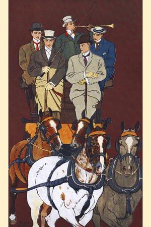 Five Men Riding in a Carriage Drawn by Four Horses