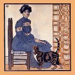 Woman Sitting on a Chair Holding a Book with a Cat Looking On-Edward Penfield-Art Print