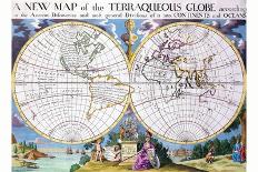 Stereographic Projection of the World With Latitude And Longitudinal Lines-Edward Wells-Framed Stretched Canvas