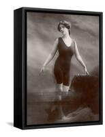 Edwardian Bathing Beauty Miss M. Odell Wears a "V"-Neck One-Piece Bathing Costume-null-Framed Stretched Canvas
