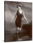 Edwardian Bathing Beauty Miss M. Odell Wears a "V"-Neck One-Piece Bathing Costume-null-Stretched Canvas