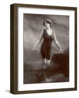 Edwardian Bathing Beauty Miss M. Odell Wears a "V"-Neck One-Piece Bathing Costume-null-Framed Photographic Print