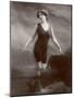 Edwardian Bathing Beauty Miss M. Odell Wears a "V"-Neck One-Piece Bathing Costume-null-Mounted Photographic Print