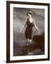 Edwardian Bathing Beauty Miss M. Odell Wears a "V"-Neck One-Piece Bathing Costume-null-Framed Photographic Print