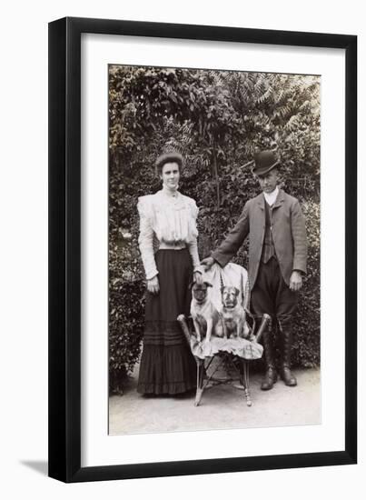 Edwardian Couple with Two Pug Dogs in a Garden-null-Framed Photographic Print