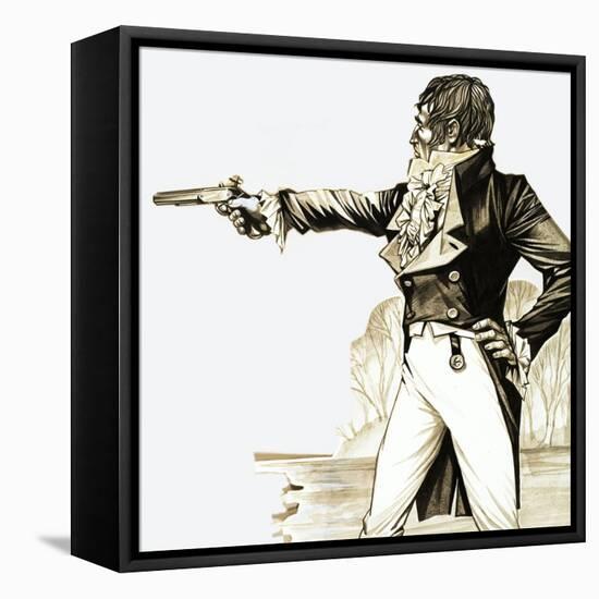 Edwardian Gentleman Duelling with a Pistol-Richard Hook-Framed Stretched Canvas