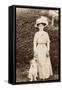 Edwardian Woman with a Terrier in a Garden-null-Framed Stretched Canvas