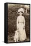 Edwardian Woman with a Terrier in a Garden-null-Framed Stretched Canvas