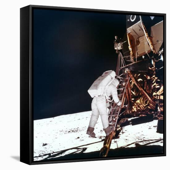 Edwin Buzz Aldrin Descends the Steps of the Lunar Module Ladder to Walk on the Moon, 1969-null-Framed Stretched Canvas