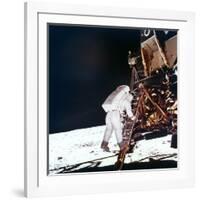 Edwin Buzz Aldrin Descends the Steps of the Lunar Module Ladder to Walk on the Moon, 1969-null-Framed Photographic Print