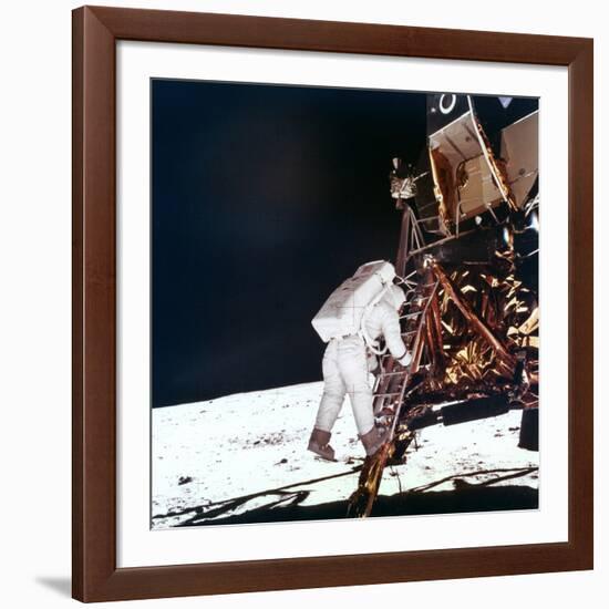 Edwin Buzz Aldrin Descends the Steps of the Lunar Module Ladder to Walk on the Moon, 1969-null-Framed Photographic Print