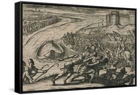 Een Schip met coren gheladen blyft op een drooghte Sitten; de Duytschen pooghent naer hen te trecke-Antonio Tempesta-Framed Stretched Canvas