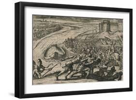 Een Schip met coren gheladen blyft op een drooghte Sitten; de Duytschen pooghent naer hen te trecke-Antonio Tempesta-Framed Giclee Print