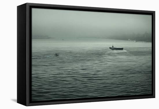 Eerie Look at Boats on the Hudson River in NYC-null-Framed Stretched Canvas