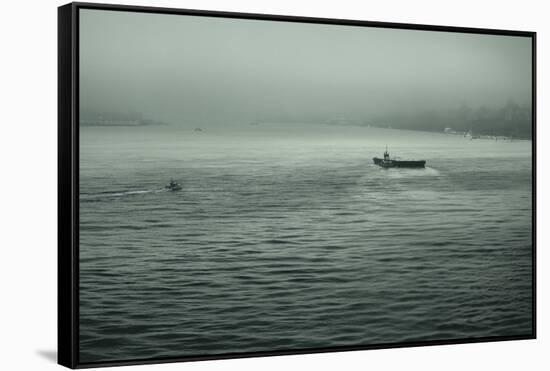 Eerie Look at Boats on the Hudson River in NYC-null-Framed Stretched Canvas