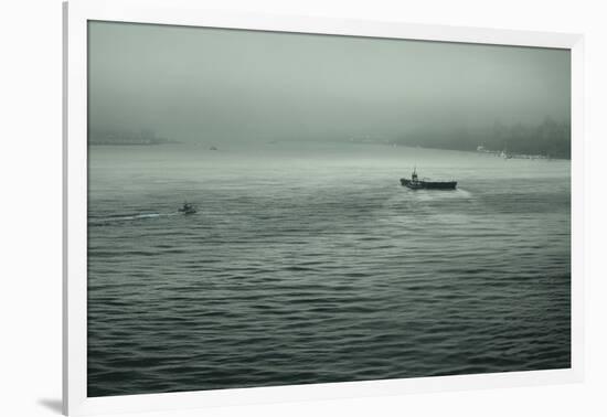 Eerie Look at Boats on the Hudson River in NYC-null-Framed Photo