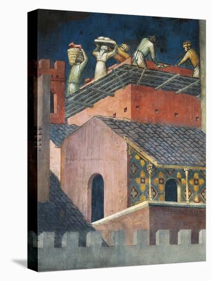 Effects of Good Government in City, Masons at Work-Ambrogio Lorenzetti-Stretched Canvas