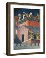 Effects of Good Government in City, Masons at Work-Ambrogio Lorenzetti-Framed Giclee Print