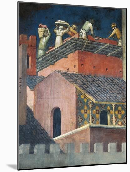 Effects of Good Government in City, Masons at Work-Ambrogio Lorenzetti-Mounted Giclee Print