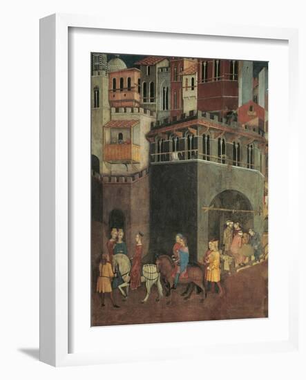 Effects of Good Government in City, Procession of Nobiliy on Streets of City-Ambrogio Lorenzetti-Framed Giclee Print