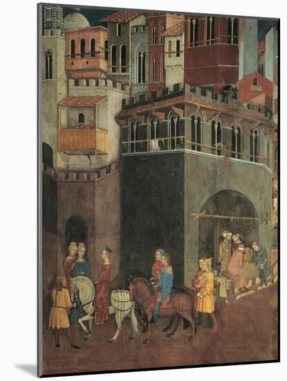 Effects of Good Government in City, Procession of Nobiliy on Streets of City-Ambrogio Lorenzetti-Mounted Giclee Print