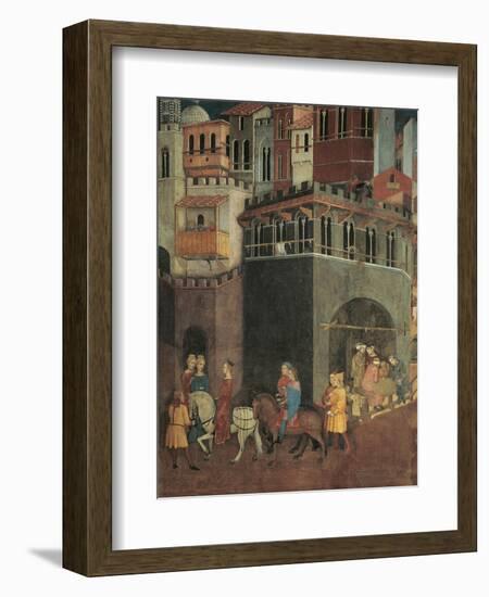 Effects of Good Government in City, Procession of Nobiliy on Streets of City-Ambrogio Lorenzetti-Framed Giclee Print