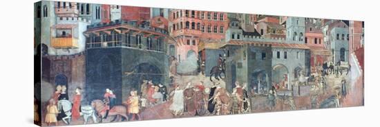 Effects of Good Government on the City Life, (Detail), C1330-Ambrogio Lorenzetti-Stretched Canvas