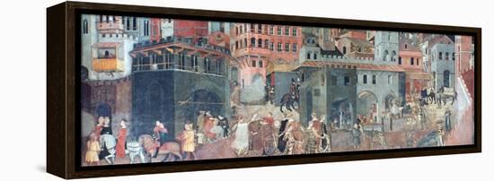 Effects of Good Government on the City Life, (Detail), C1330-Ambrogio Lorenzetti-Framed Stretched Canvas