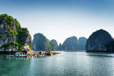 Scenic View of Floating Fishing Village in the Halong Bay (Descending Dragon Bay) at the Gulf of To-efired-Photographic Print