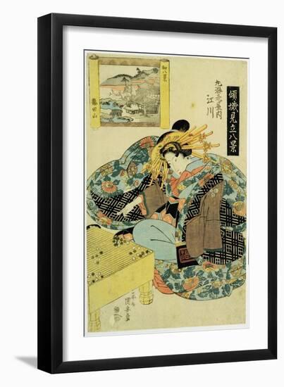 Egawa from Maruebiya House, illustration 'The Courtesans personifying the eight views of Japan'-Kuniyoshi Utagawa-Framed Premium Giclee Print